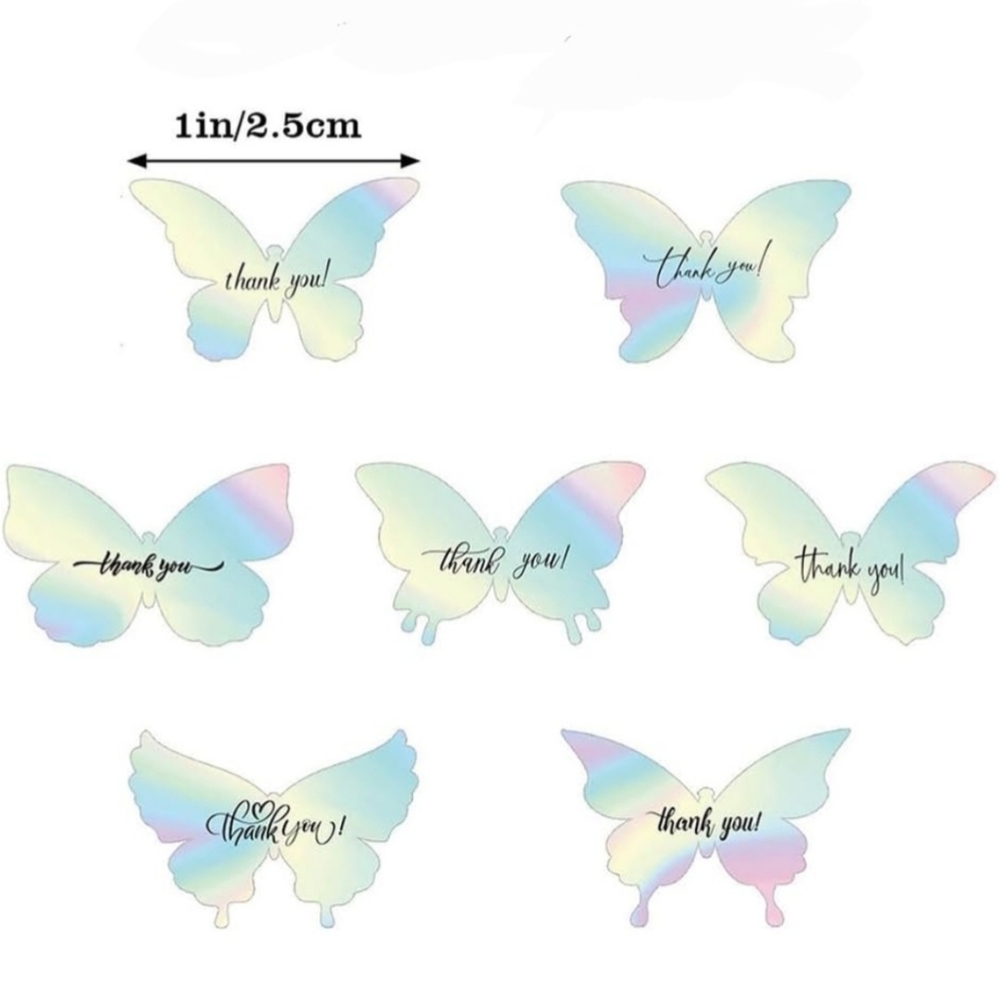 50 Holographic Butterfly Thank You Stickers 1"